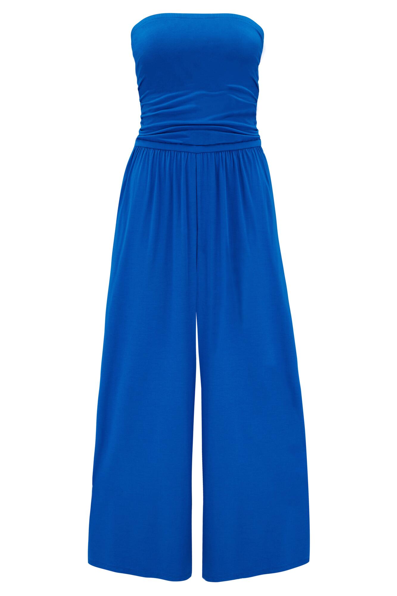 Jersey Strapless Cropped Leg Beach Jumpsuit in Cobalt Pour Moi Clothing
