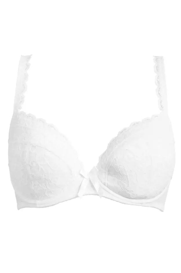 White Push Up Pad Plunge Triple Boost Front Fastening Lace Bra