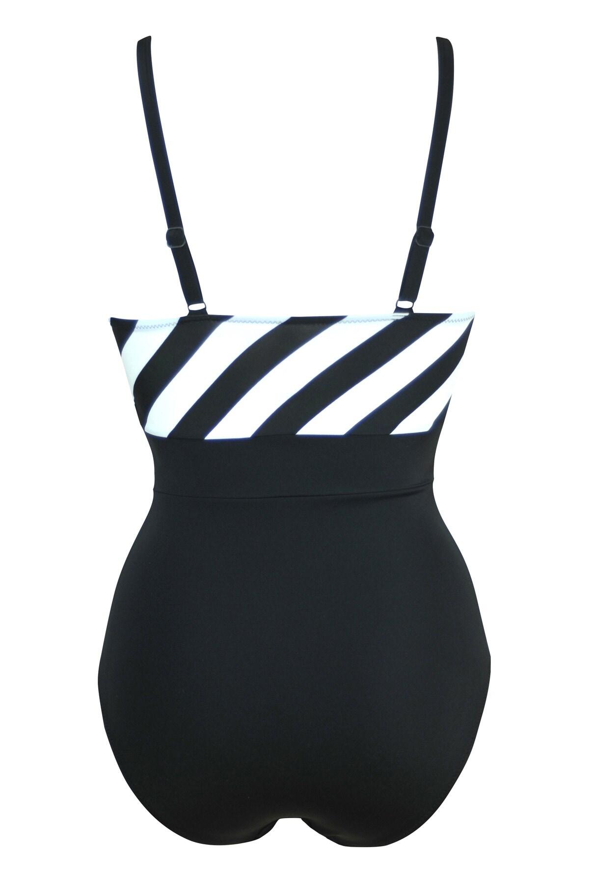 High Line V Neck Control Swimsuit in Black/White Pour Moi Clothing