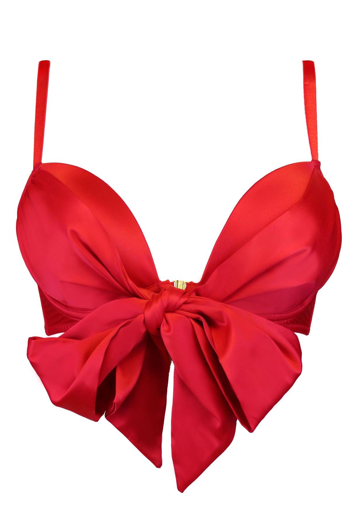 All Wrapped Up Front Fastening Bow Padded Bra In Red Pour Moi Clothing