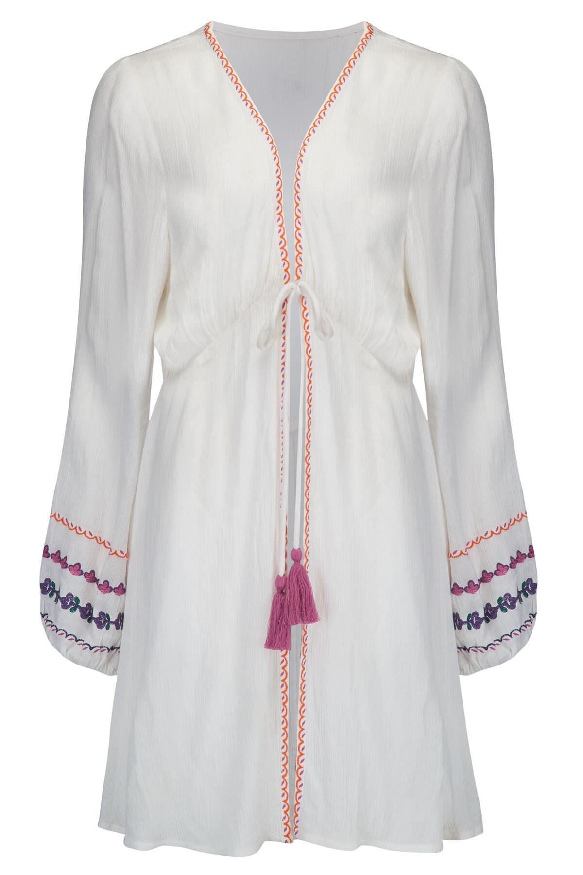Bohemia Tie Front Kaftan White Pour Moi