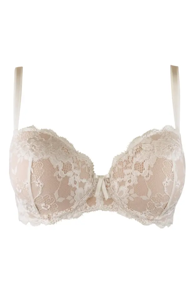 Amour Padded Balconette Bra, Ivory/Champagne, Lace