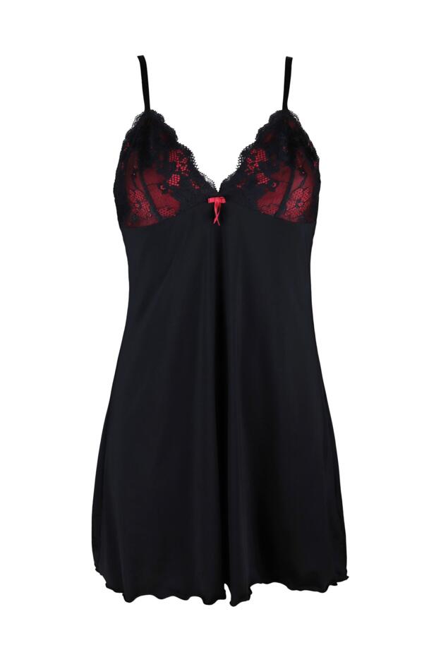 Amour Luxe Chemise, Black/Scarlet, Lace