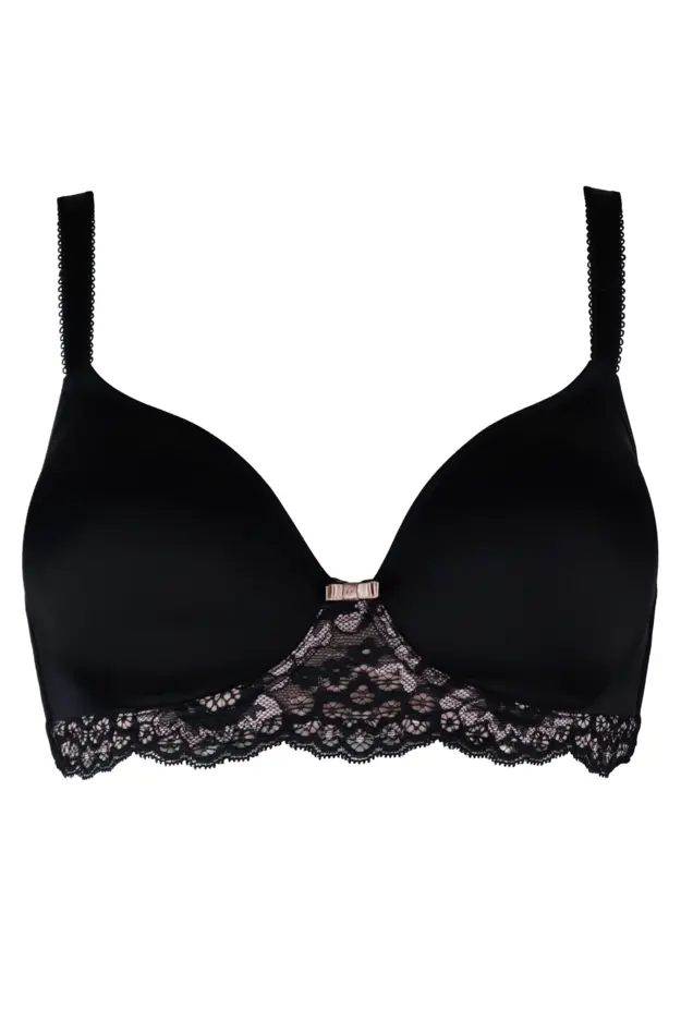 Opulence T Shirt Non Wired Bra in Black/Pink | Pour Moi Clothing
