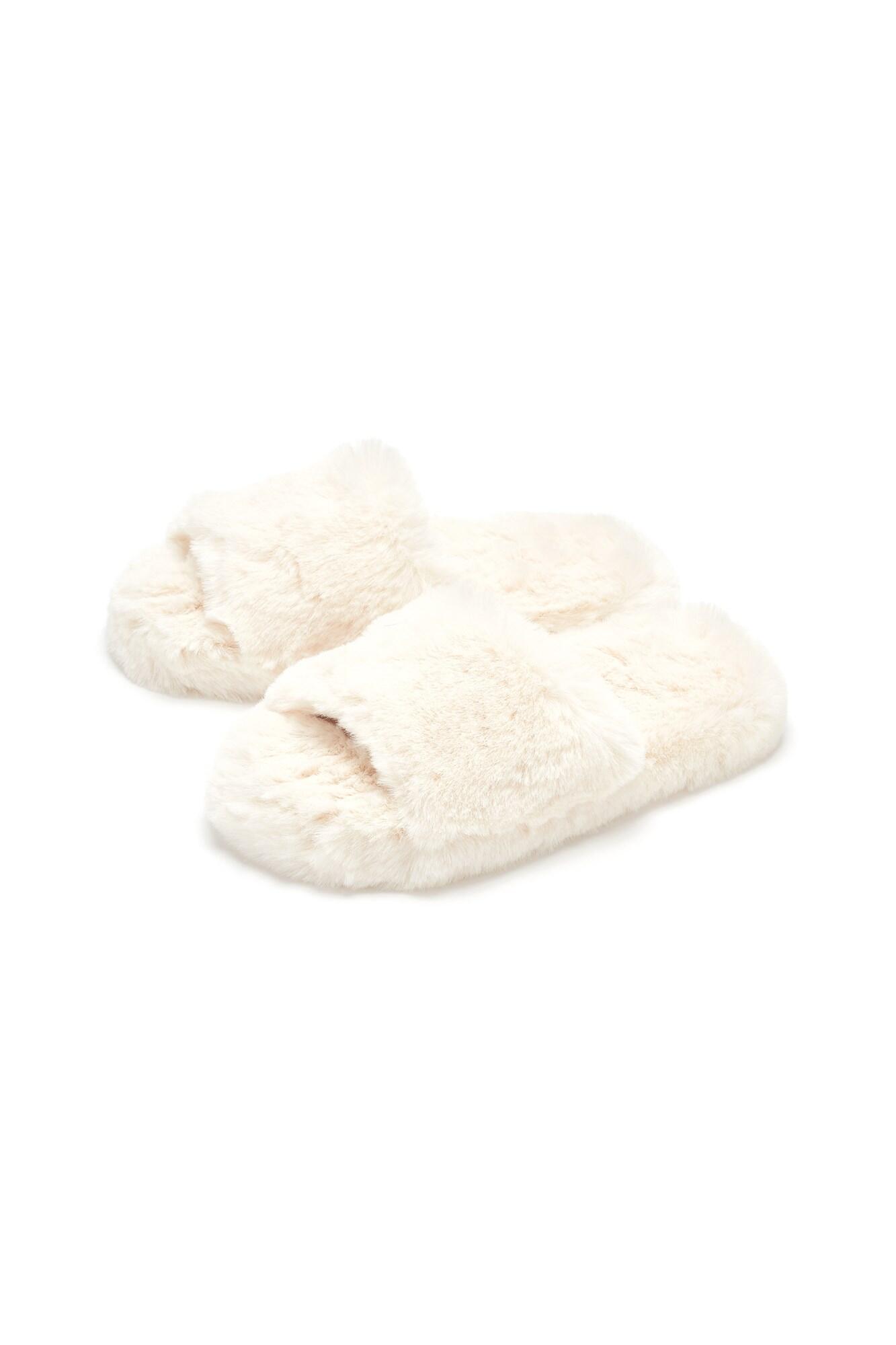 Cream fluffy slider discount slippers