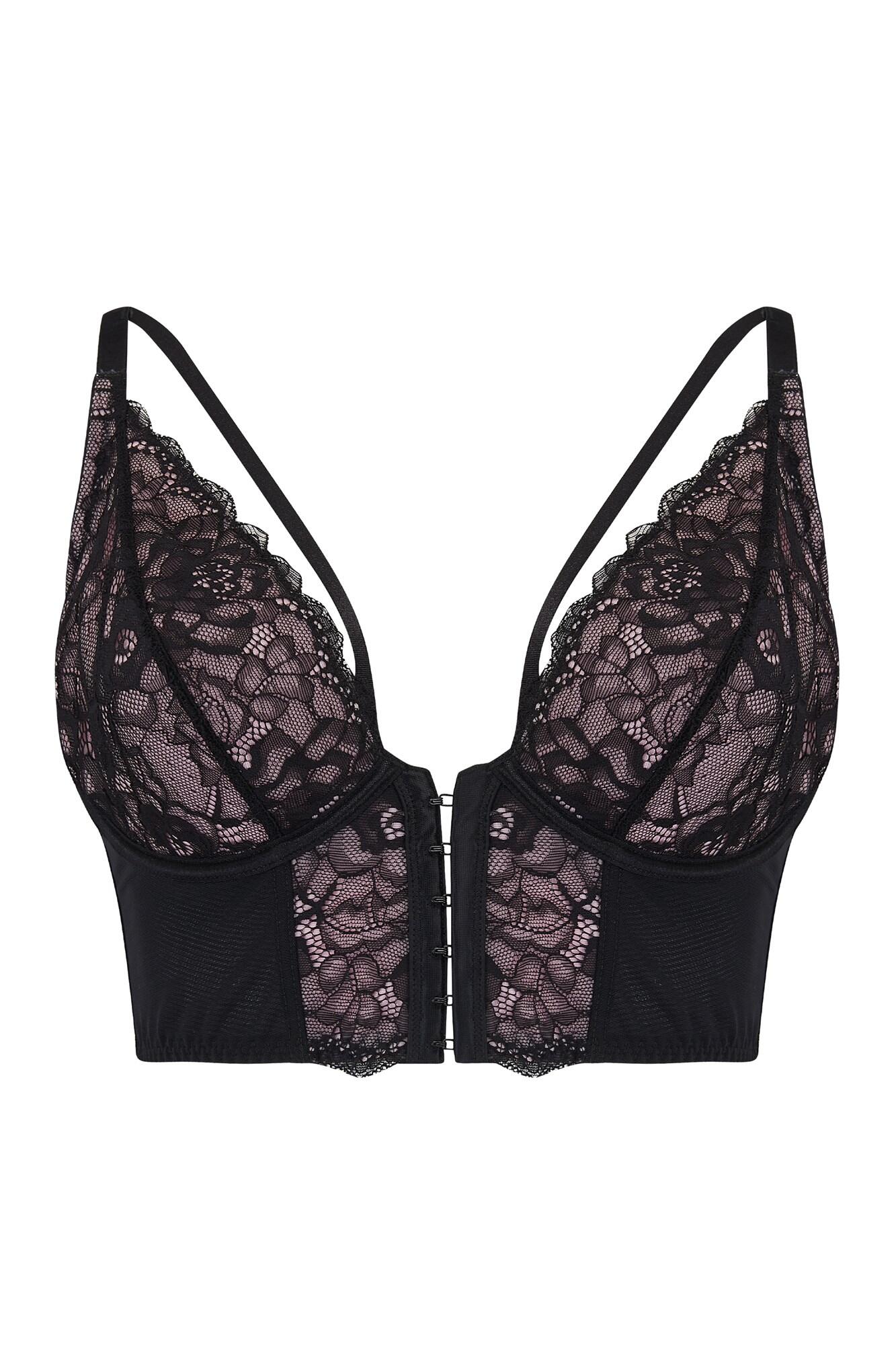 Confession Front Fastening Underwired Bralette in Black/Pink | Pour Moi ...