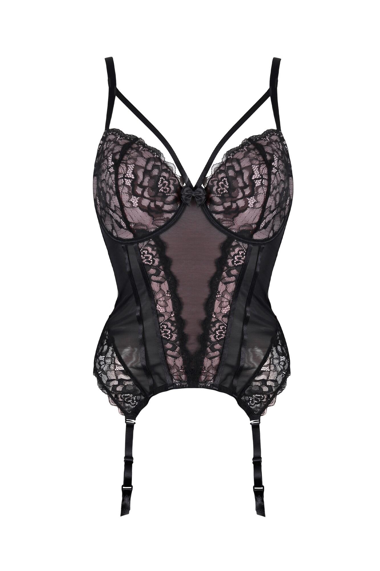 Confession Lightly Padded Underwired Basque in Black/Pink | Pour Moi ...