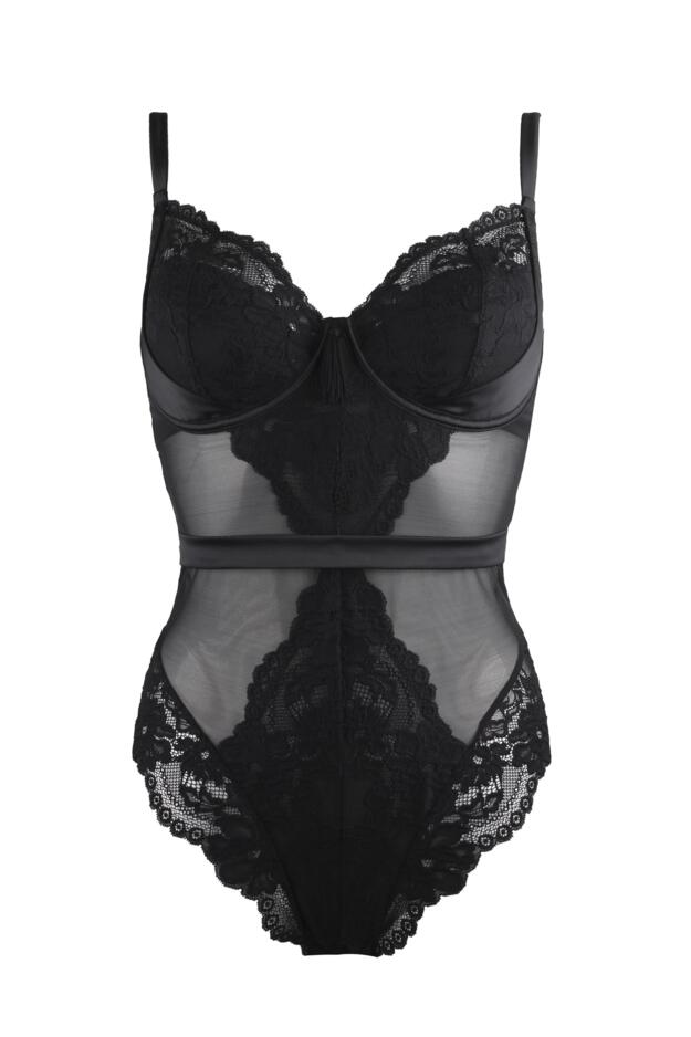 Satin Luxe and Lace Underwired Body, Black