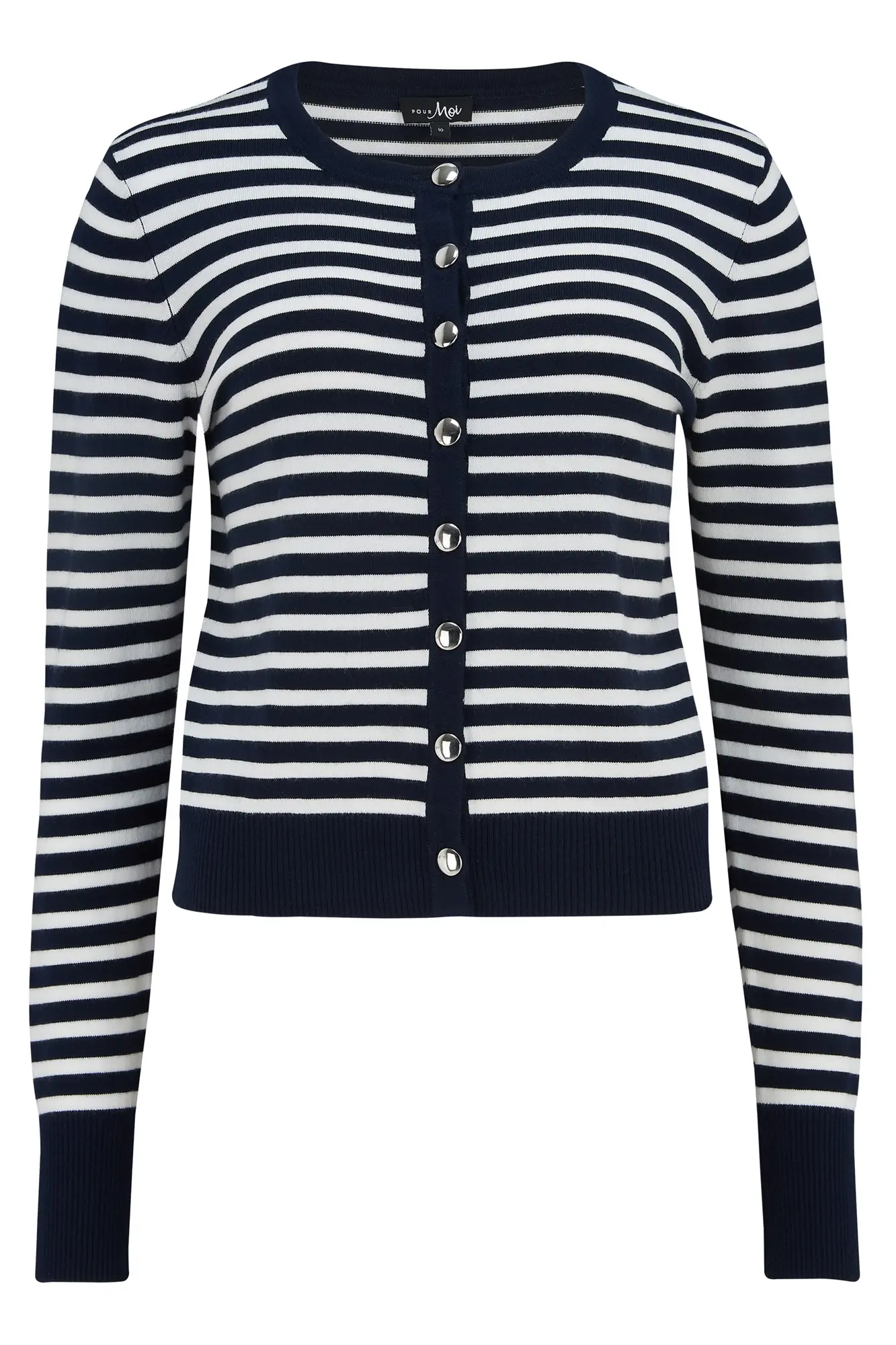 Breton Stripe Knit Cardigan | Navy/White | Pour Moi