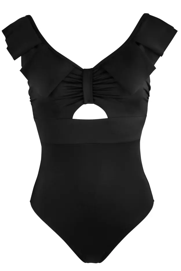 Space Frill Non Wired Swimsuit, Black