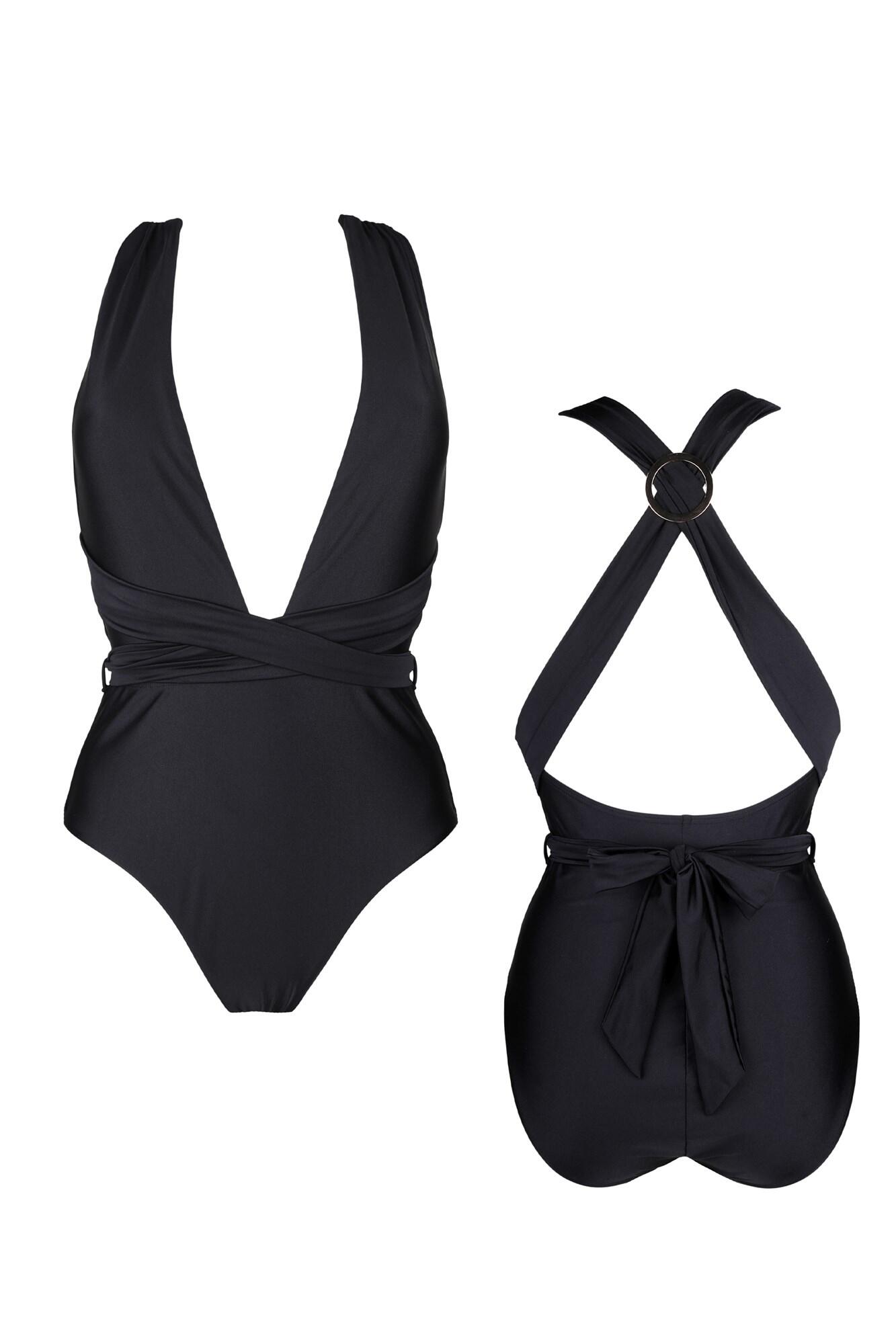 India Multi Style Wrap Swimsuit, Black