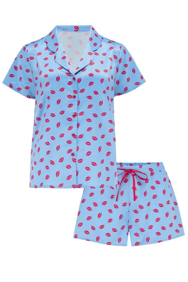 Satin Print Revere Collar Short PJ Set 