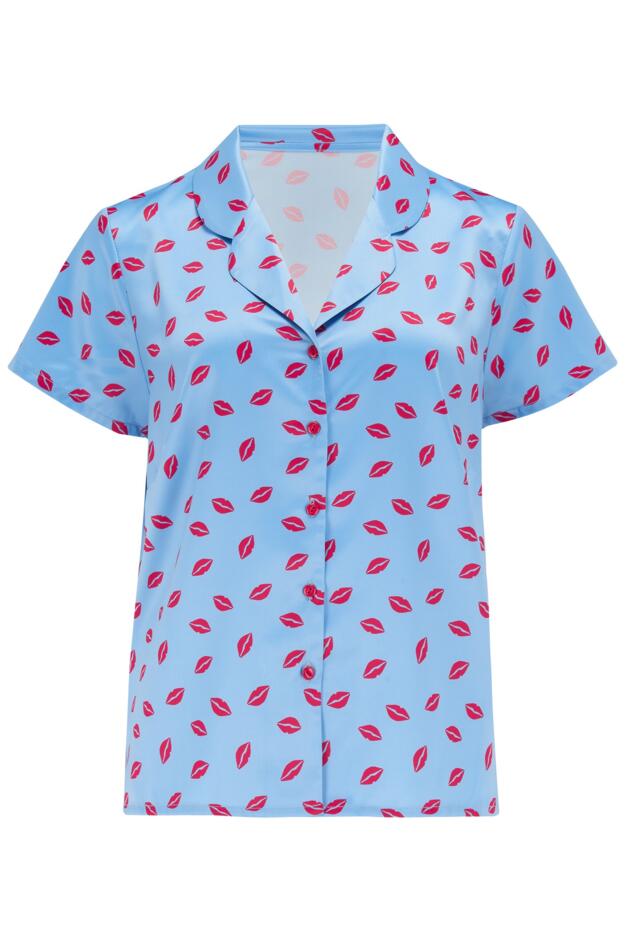 Satin Print Revere Collar Short PJ Set 