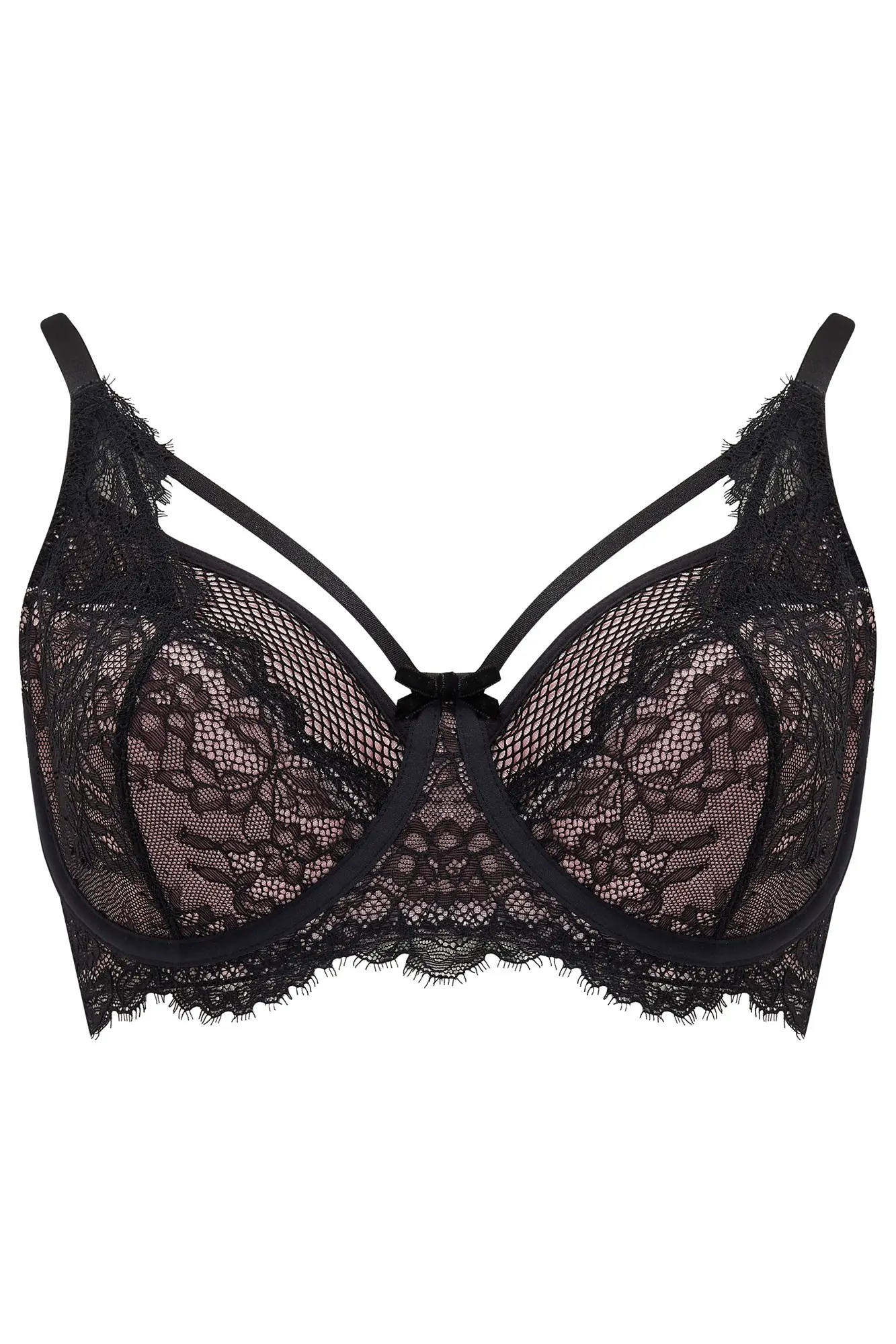 Dark Romance Underwired Bra in Black/Pink | Pour Moi Clothing
