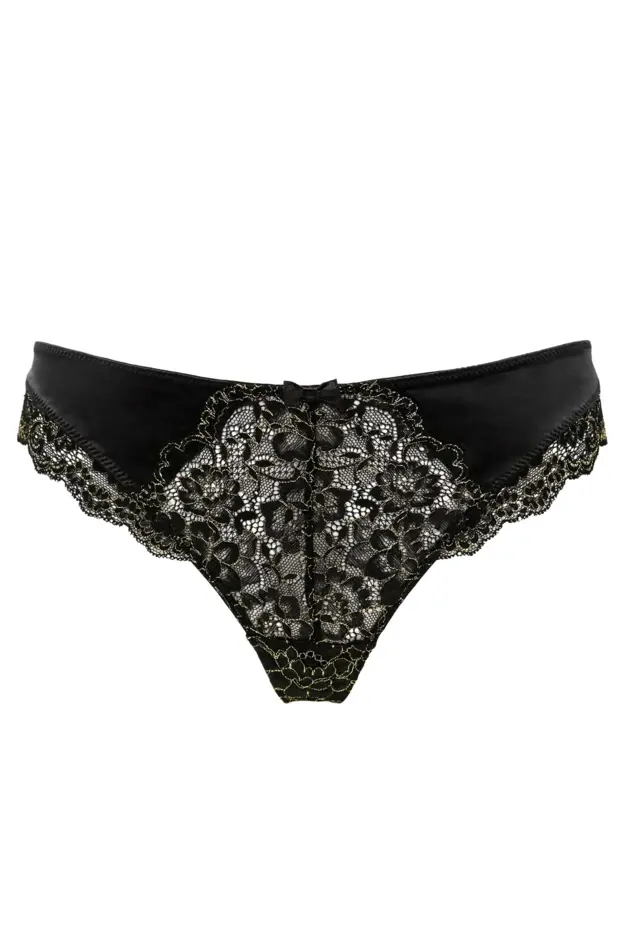 Laced in Gold Thong in Black | Pour Moi Clothing