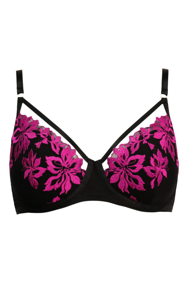 Roxie Strapped Padded Bra, Black/Hot Pink