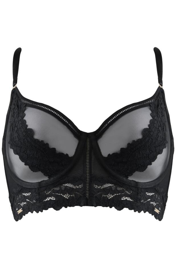 India Lace and Mesh Underwired Bustier in Black | Pour Moi Clothing
