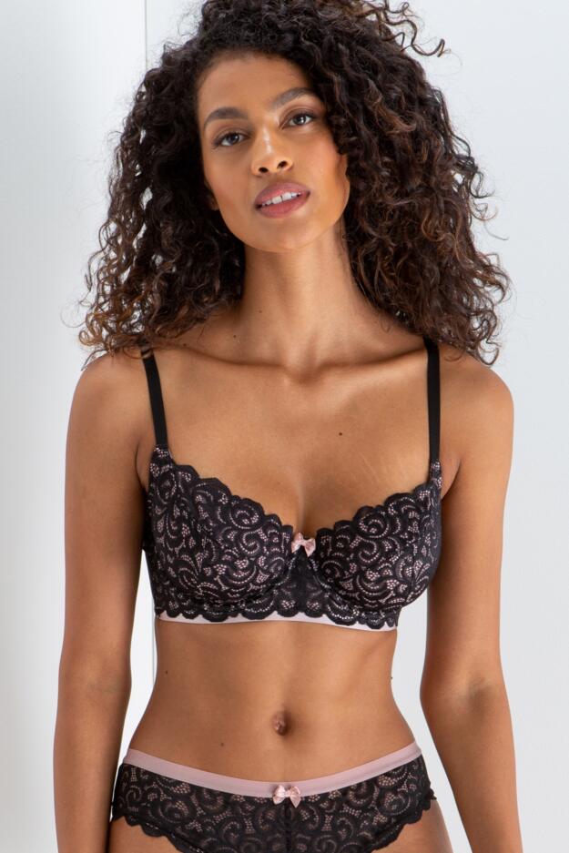 Buy Pour Moi Black Padded Romance Moulded Plunge Push Up Bra from