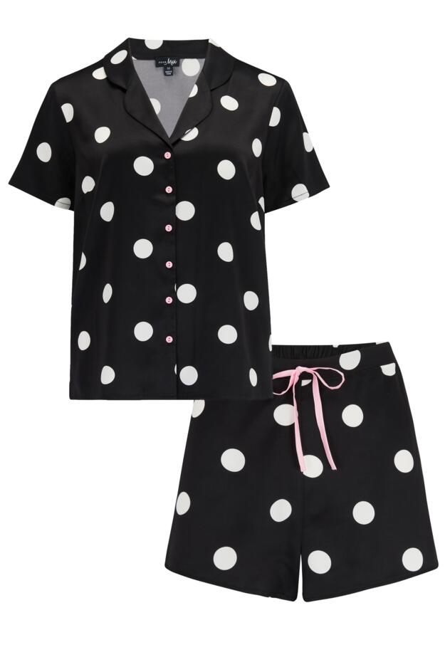 Satin Print Revere Collar Short PJ Set 