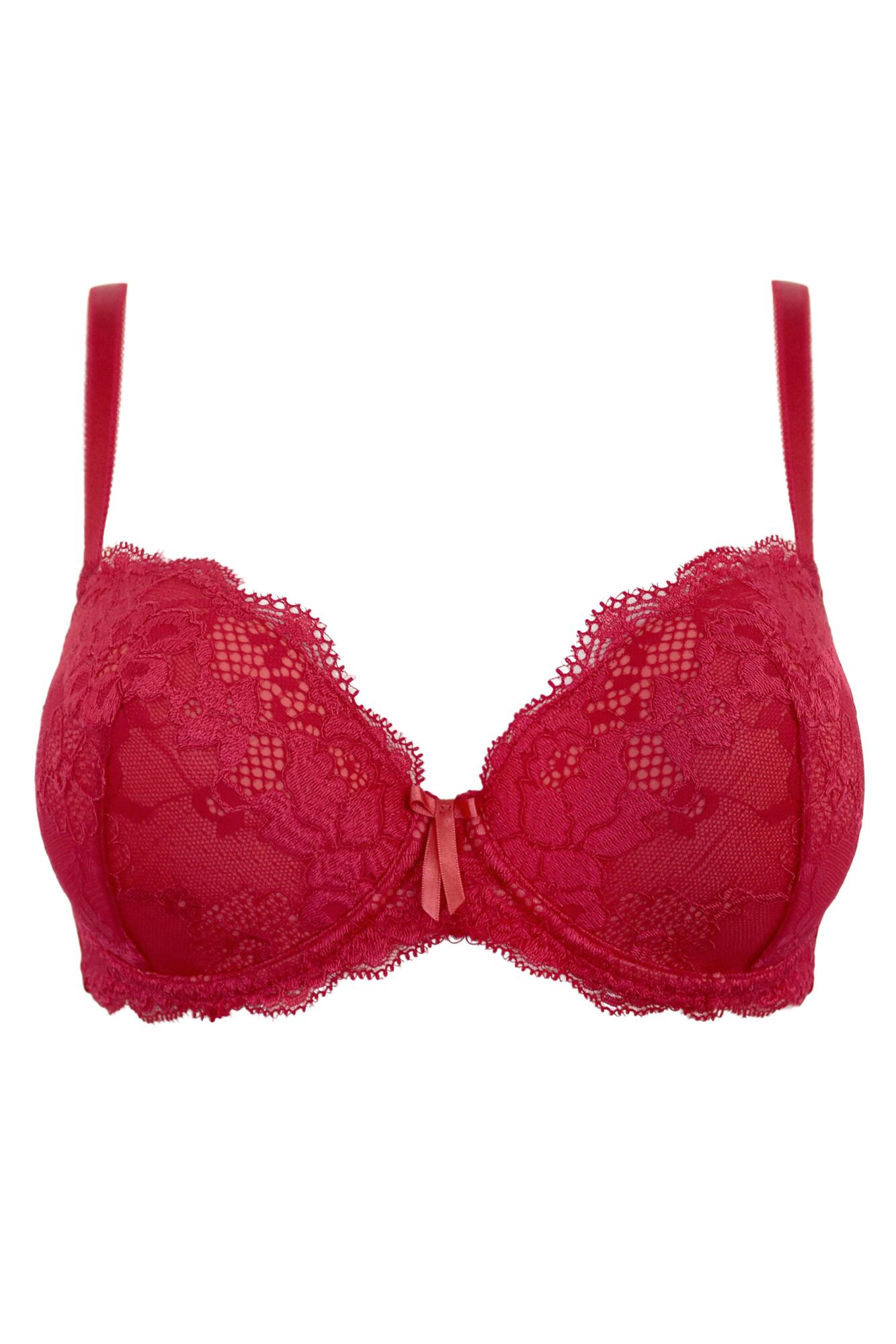 Amour Padded Balconette Push Up Bra in Red/Cherry | Pour Moi Clothing