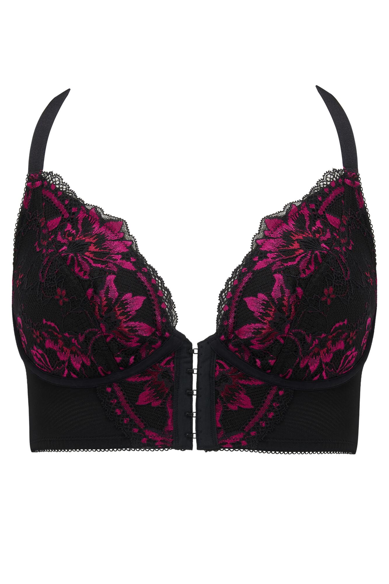 J'Adore Front Fastening Bralette in Black/Pink | Pour Moi Clothing