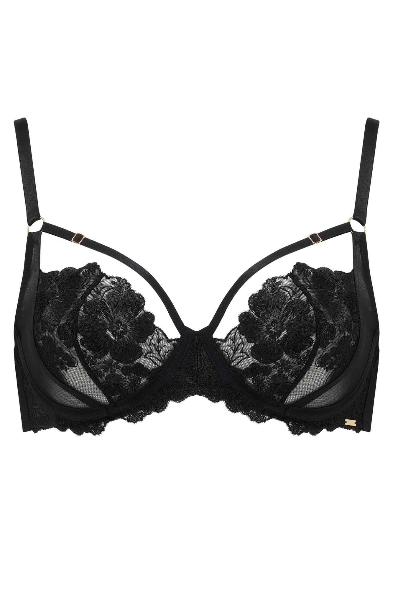 India Bold Embroidery NonPadded Bra in Black Pour Moi Clothing