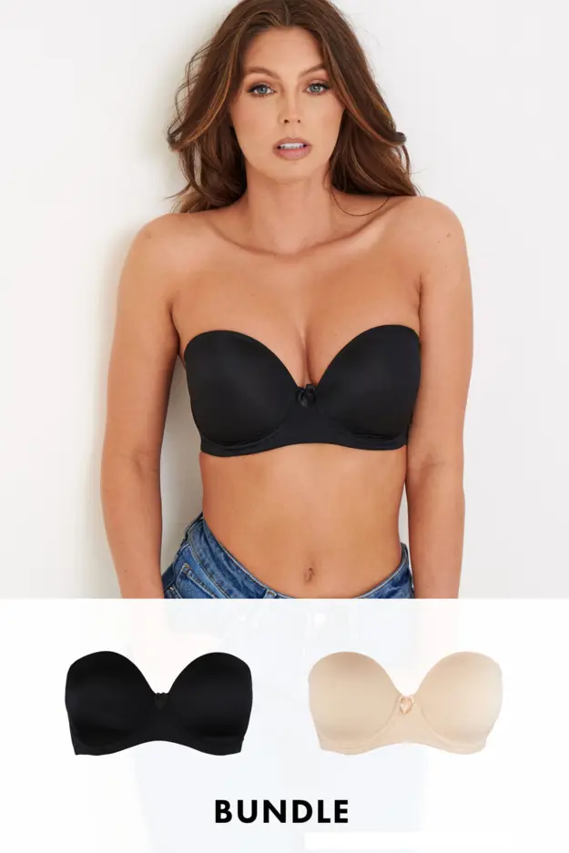 Definitions Strapless Bra Bundle, Black and Natural