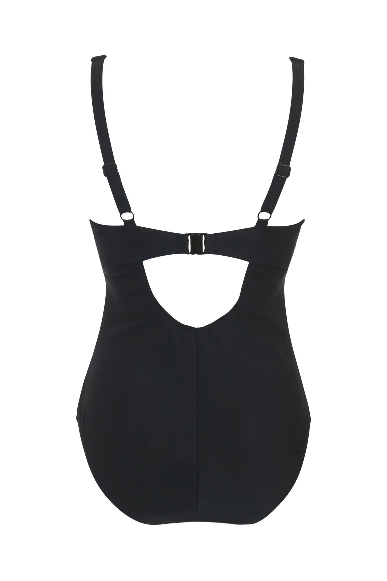 Underwired Bow Front Tummy Control Swimsuit | Black | Pour Moi