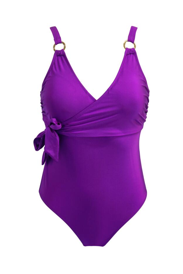 Next FRILL WRAP TUMMY CONTROL - Swimsuit - cream purple floral
