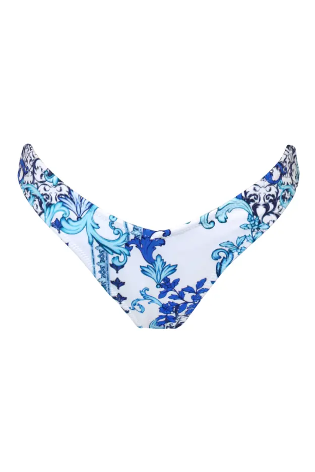 Amalfi V-Shape Brief in White/Blue | Pour Moi Clothing