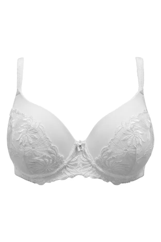 Padded Wired Floral Lace Cup and Band Satin Bow Balconette Bra