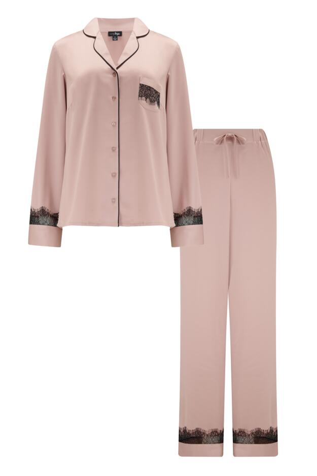 Dusk Satin and Lace Revere Collar Pyjama Set