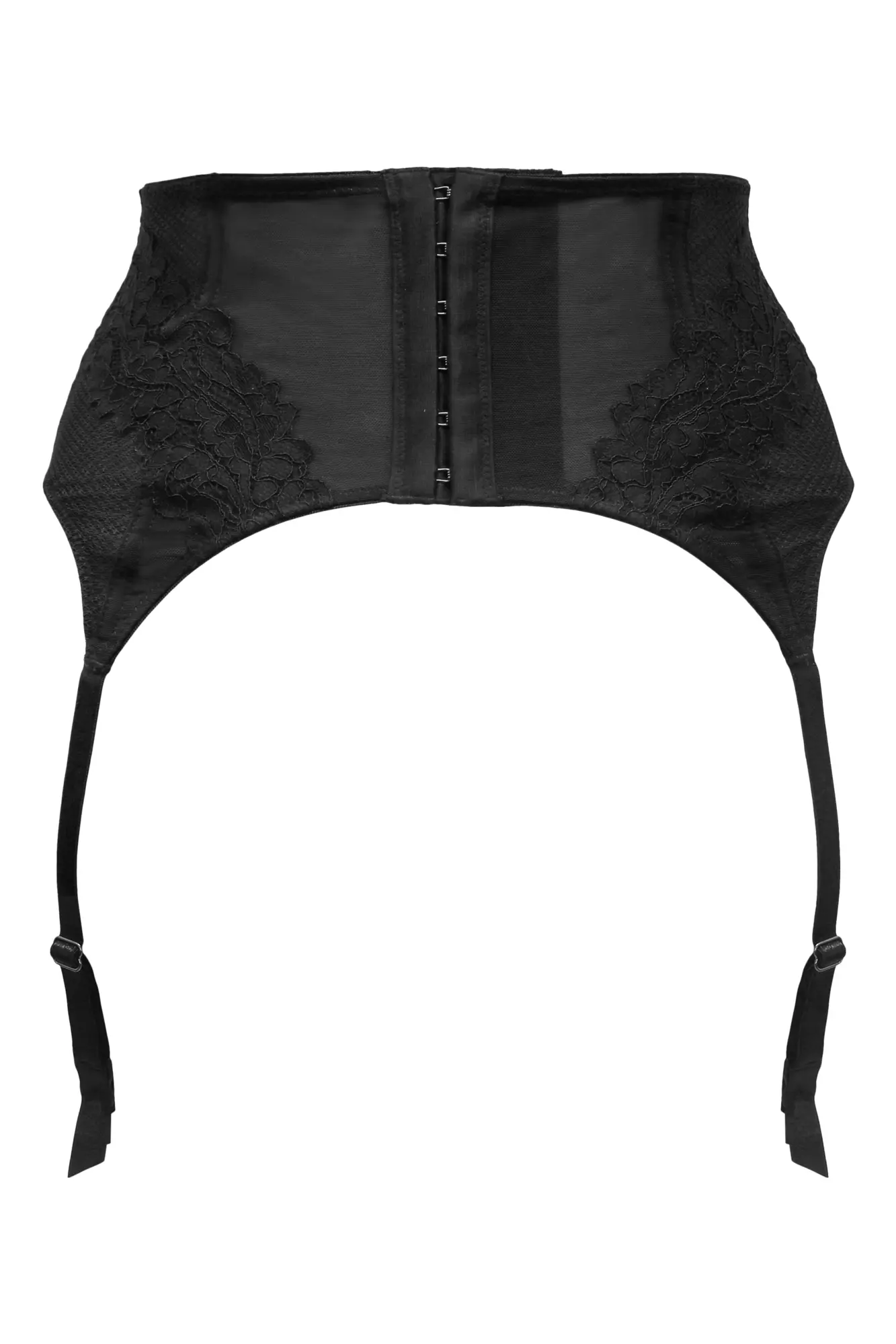 Women's Plus Size Silver Satin Longline Bra Panty and Garter Set - Black