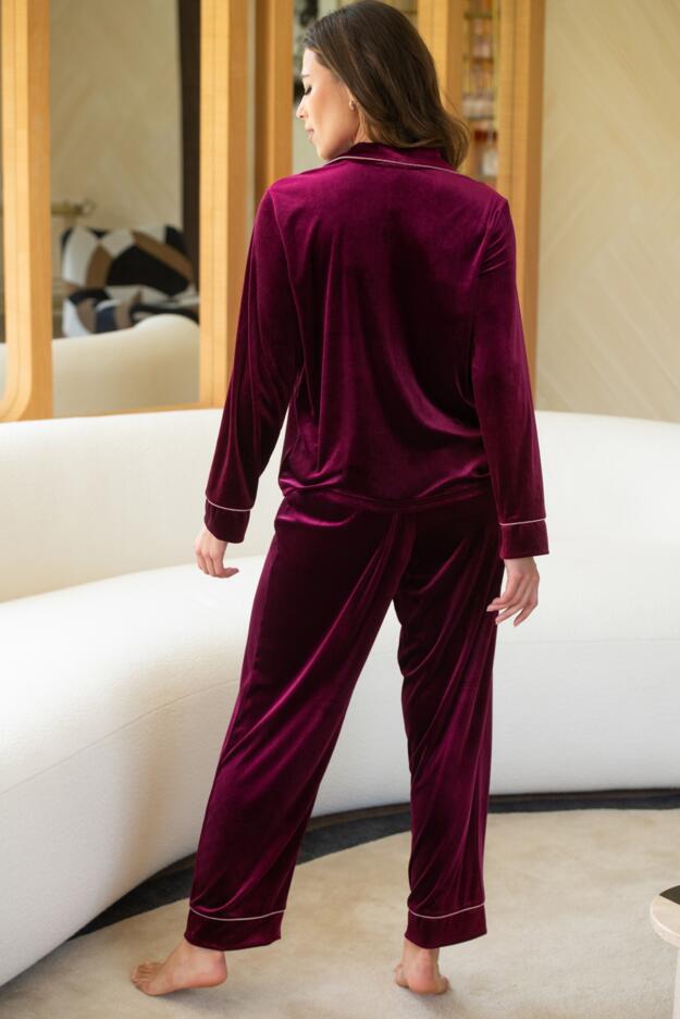 Velour Contrast Trim Pyjama Set