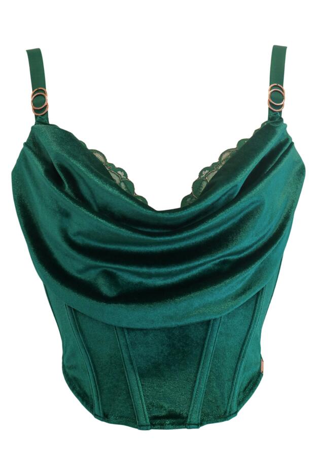 India Velvet Luxe Metallic Lace Cowl Neck Bustier