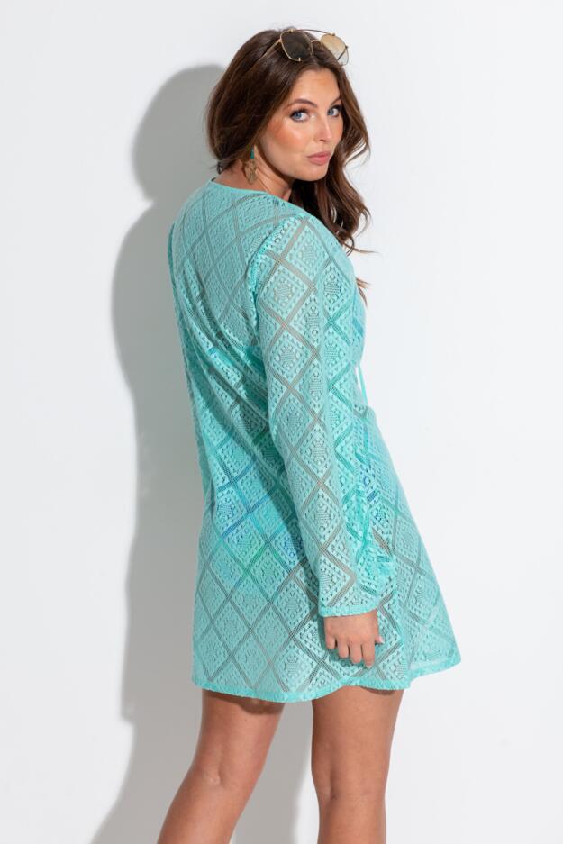 Free Spirit Crochet Lace Long Sleeve Beach Cover Up