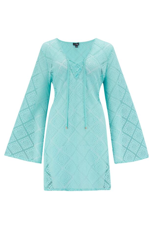 Free Spirit Crochet Lace Long Sleeve Beach Cover Up