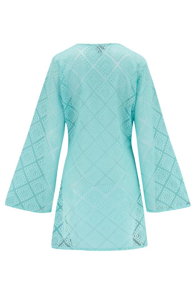 Free Spirit Crochet Lace Long Sleeve Beach Cover Up