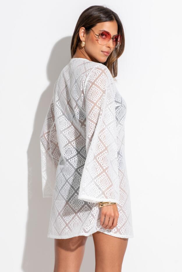 Free Spirit Crochet Lace Long Sleeve Beach Cover Up