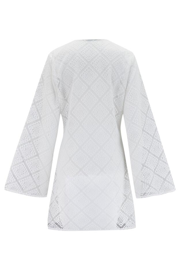 Free Spirit Crochet Lace Long Sleeve Beach Cover Up