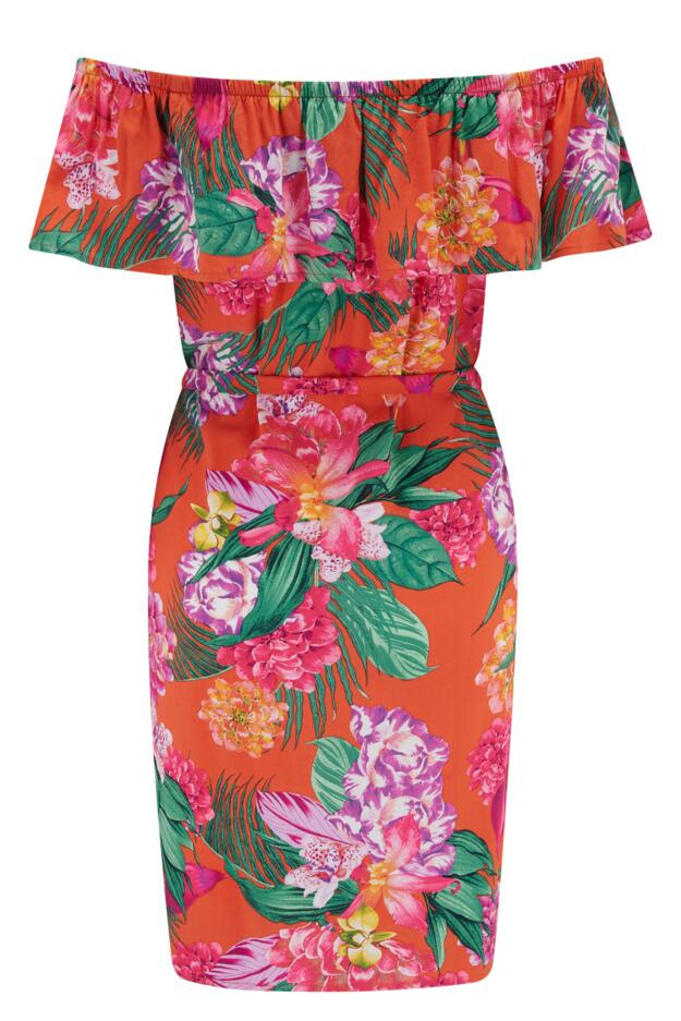 LENZING™ ECOVERO™ Viscose Frill Belted Bardot Dress