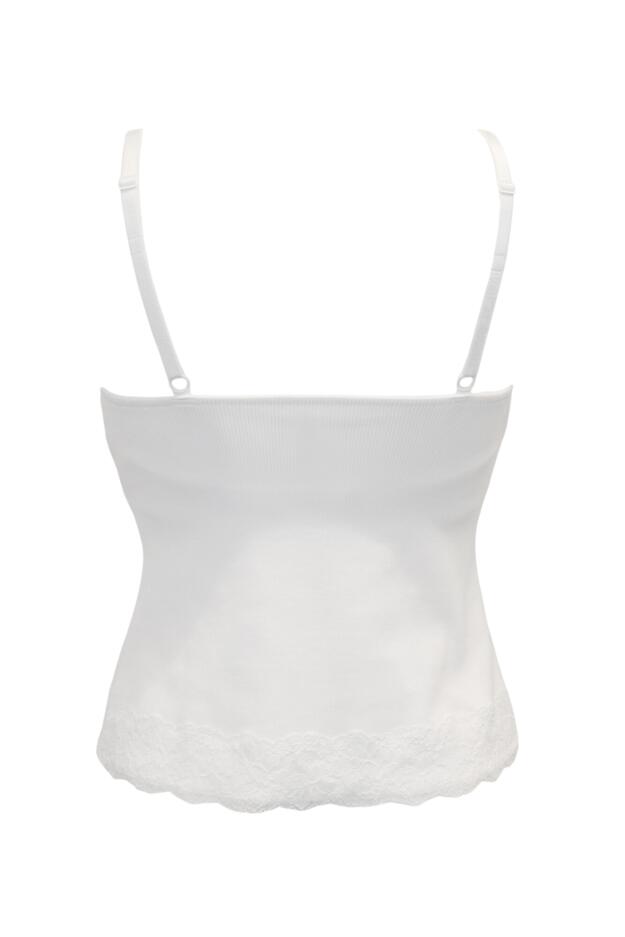 Ribbed Cotton Lace Trim Hidden Bra Cami Top