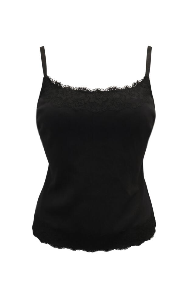 Ribbed Cotton Lace Trim Hidden Bra Cami Top