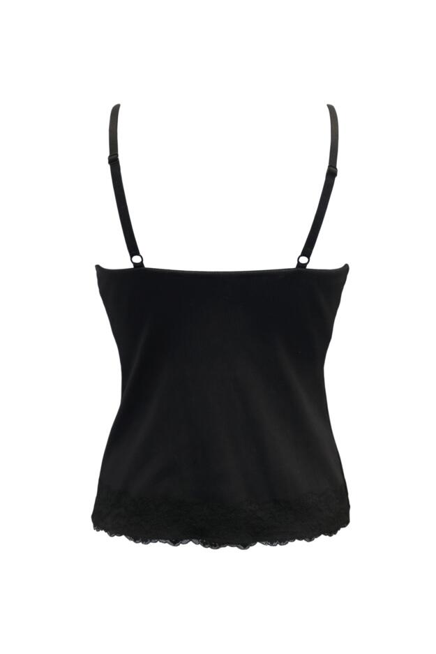 Ribbed Cotton Lace Trim Hidden Bra Cami Top