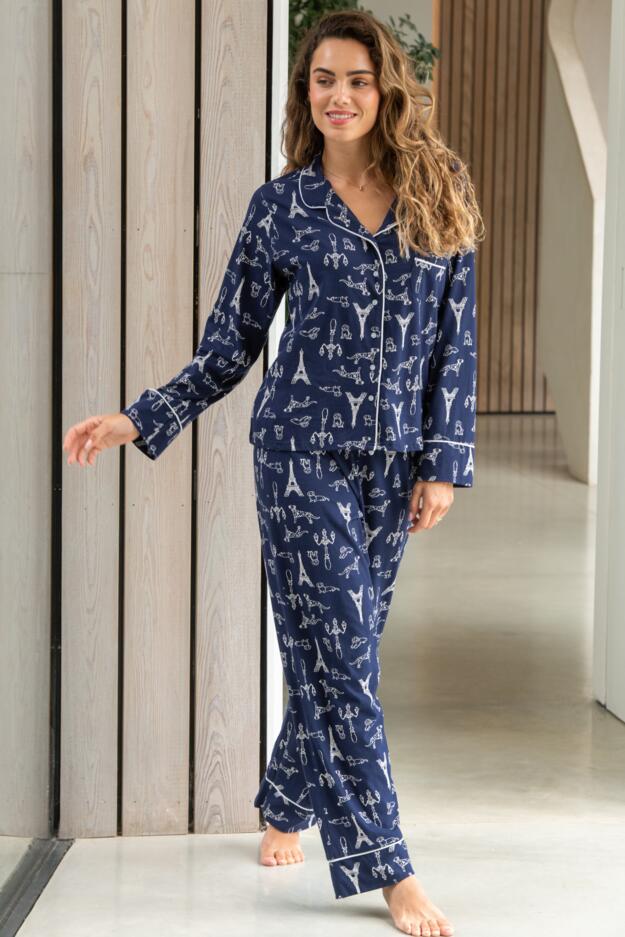 Cotton Jersey Revere Collar Pyjama Set