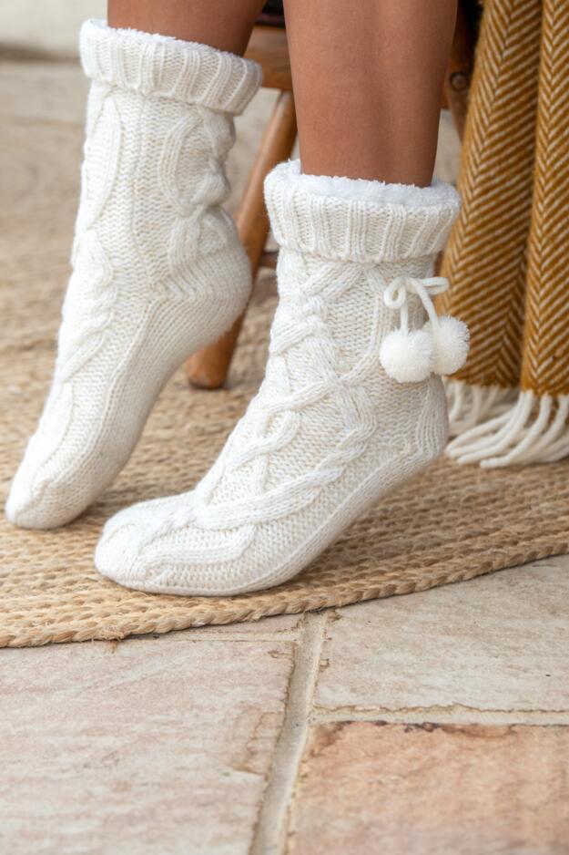 Cosy Cable Knit Lined Slipper Sock 