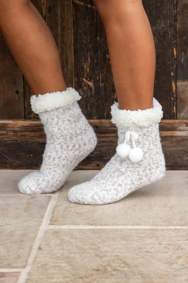 Cosy Popcorn Knit Lined Slipper Sock 