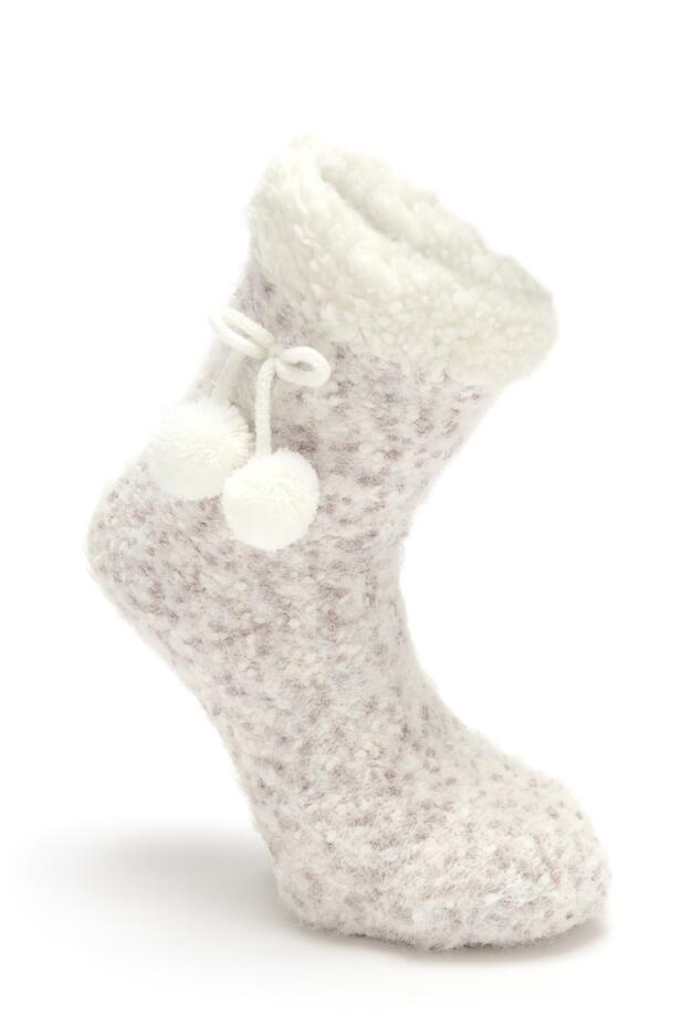 Cosy Popcorn Knit Lined Slipper Sock 