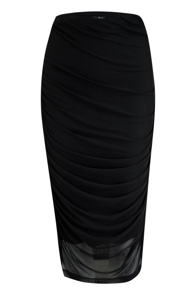 Maeve Ruched Mesh Midi Pencil Skirt