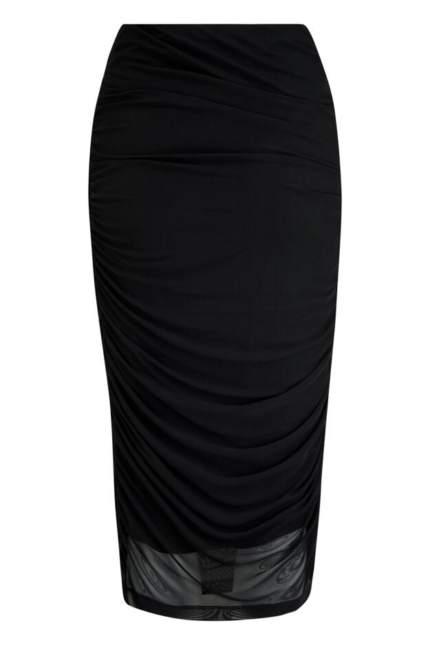 Maeve Ruched Mesh Midi Pencil Skirt